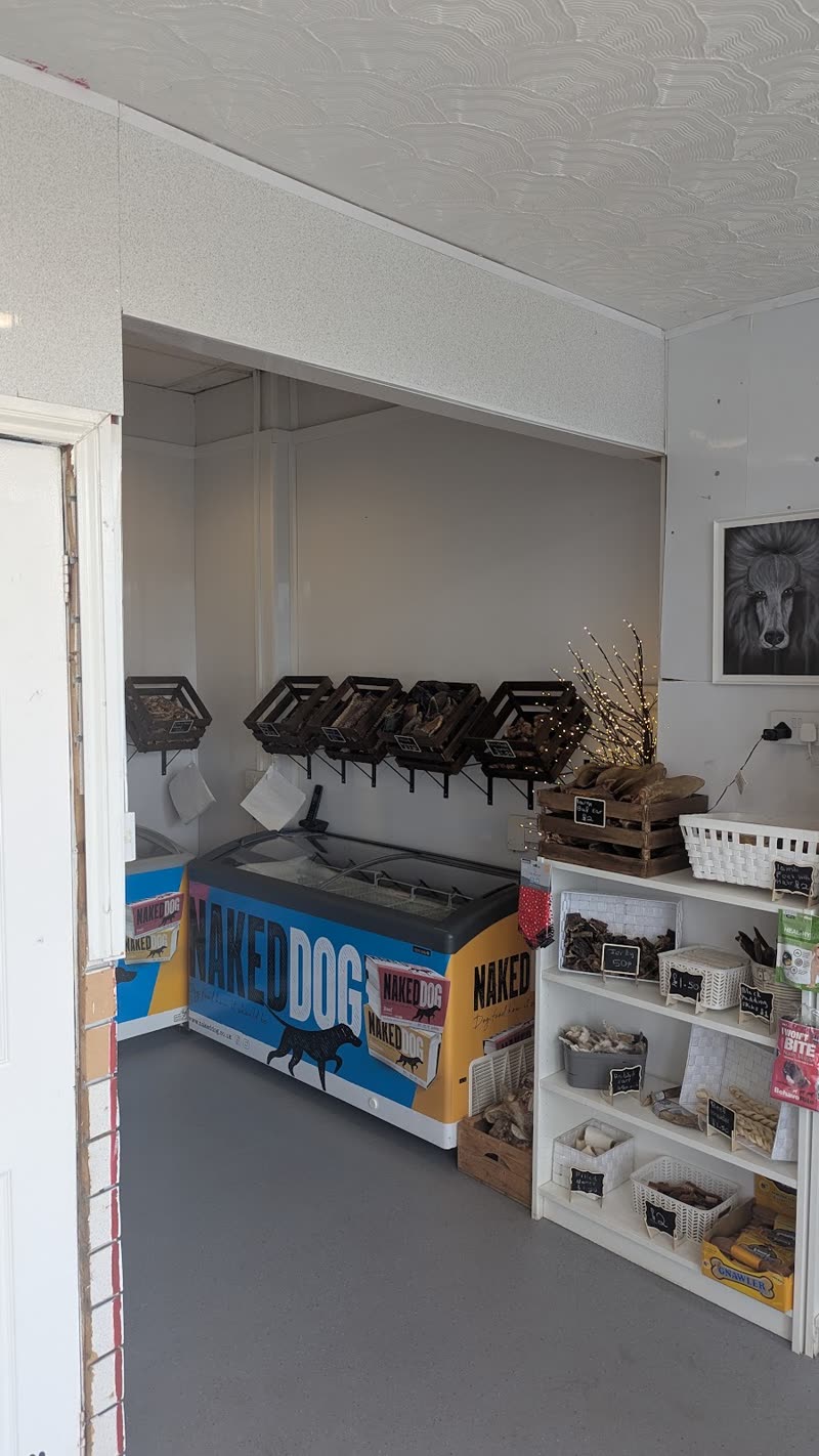 Inside the salon, looking across the product shelving towards the doorway